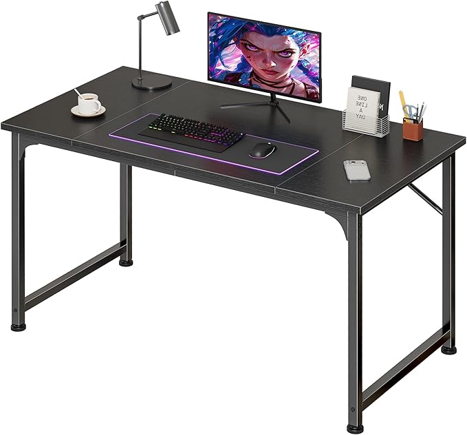 PRAISUN 39.4 Inch Computer Desk, Home Office Desk with Spacious Desktop, Modern Gaming Desk, Writing Study Table for Bedroom, Small Spaces, Work from Home Desk with Metal Frame, Black