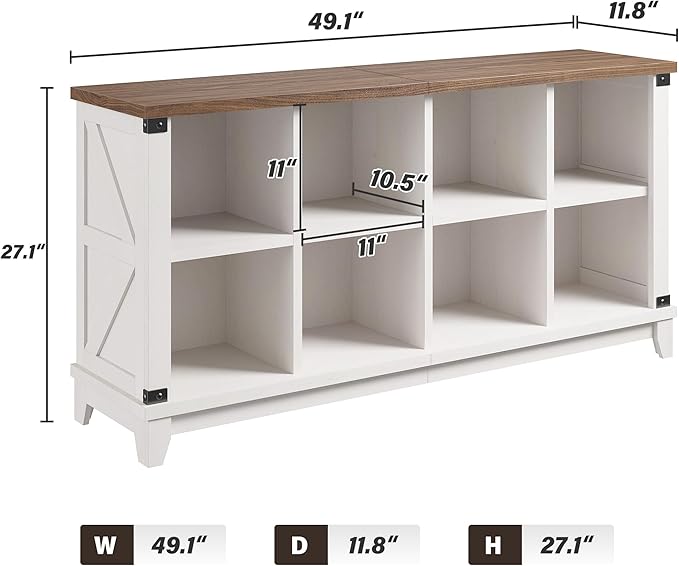 EnHomee 8-Cube Storage Organizer, Farmhouse Bookshelf, Display Shelf for Living Room, Bedroom, Home Office, White