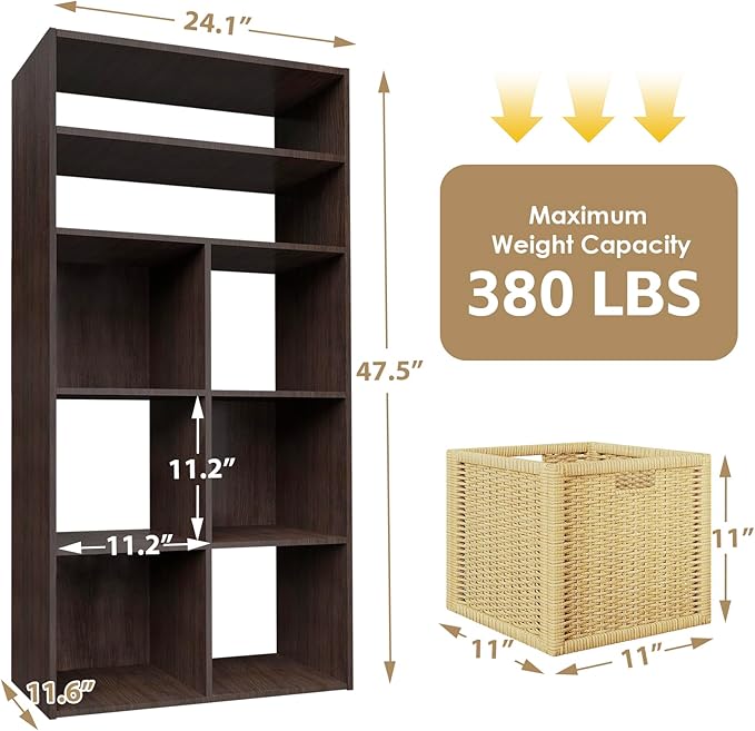 PrimeZone Stackable 6 Cube Storage Organizer: Wood Cubes Shelf Fits Cubby Bins - Square Cubicle Bookshelf with Shoe Rack for Closet Bedroom - Open Storage Shelf for Toy Clothes Book Shoe, Espresso