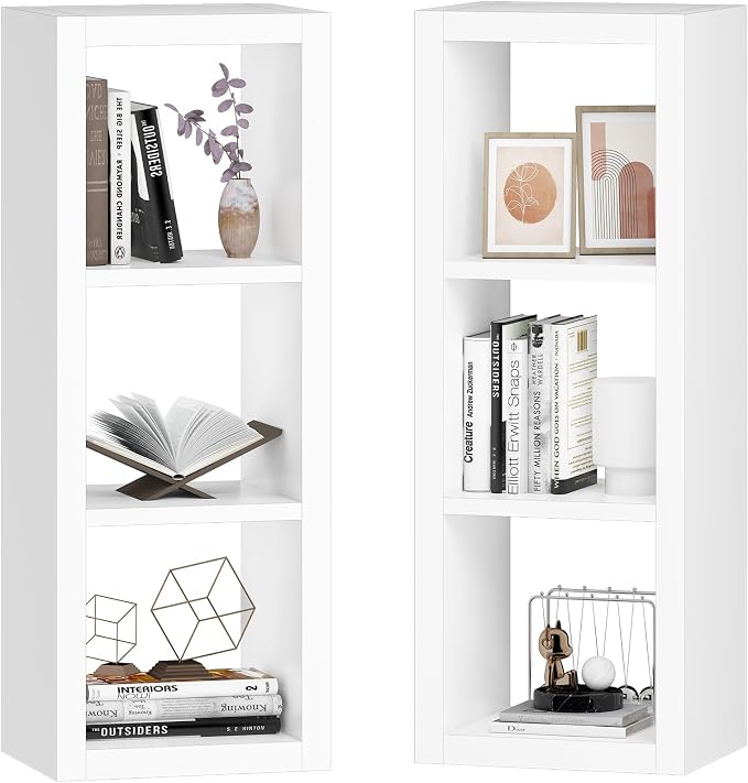 furtble 3 Cube Storage Organizer Shelf, 2-Pack White Cube Bookcase, Morden Bookshelf for Bedroom, Living Room, Closet, Office, 11.2" D x 13.38" W x 35.82" H
