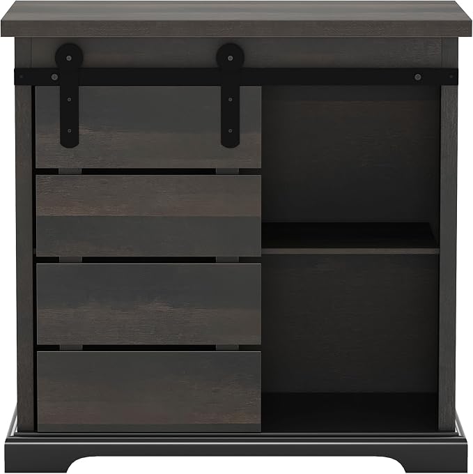 NSdirect Sideboard Coffee Bar Cabinet,Modern Farmhouse Buffet Station Sliding Barn Door Storage Credenza Console with Slat and Shelf Entryway Storage Cabinet Kitchen Dining Living Room, Brown