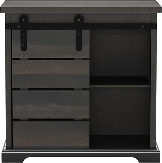 NSdirect Sideboard Coffee Bar Cabinet,Modern Farmhouse Buffet Station Sliding Barn Door Storage Credenza Console with Slat and Shelf Entryway Storage Cabinet Kitchen Dining Living Room, Brown