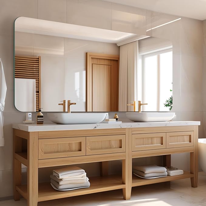 Mirrorons 72 x 36 Frameless Bathroom Mirror, Rounded Corner Bathroom Vanity Mirror, Modern Wall Mounted Vanity Mirror for Living Room, Bedroom, Entryway (Horizontal/Vertical)