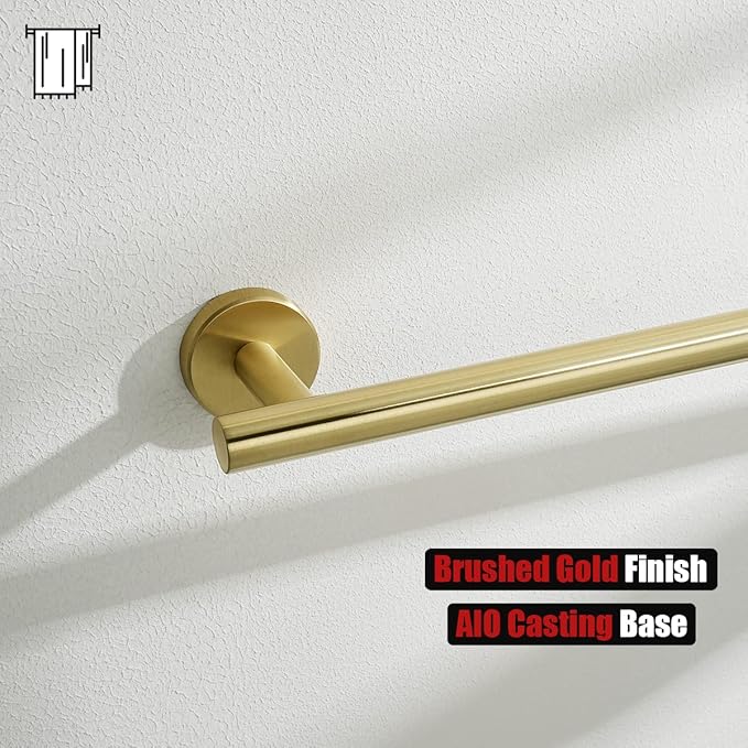 JQK Towel Bar Brushed Gold, 19 Inch 304 Stainless Steel Thicken 0.8mm Towel Rack Bathroom, Towel Holder Wall Mount, Useable Length 16 Inch TB110L16-BG