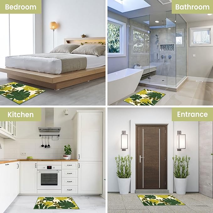 Hi Space Bathroom Rugs Mat 24x16IN Green Leaves Bath Mat for Bathroom Non Slip Machine Washable Soft Absorbent Cute Bath Rug Plush Bath Carpet for Tub Shower Sink Fluffy Entryway Doormat