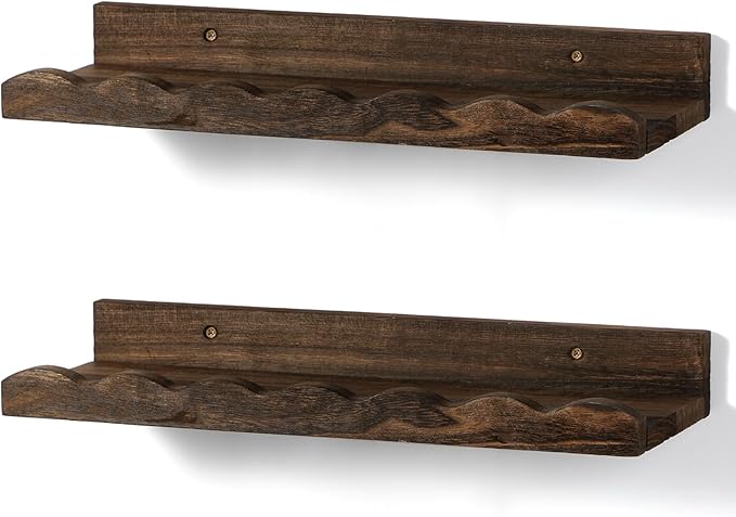 Suzile 2 Pcs Scalloped Shelves Wall Floating Shelves Set for Room, Bathroom, Bedroom, Cute Room Decor Aesthetic and Books, Toys, Photo Frames Storage(16.5",Carbonized Brown)