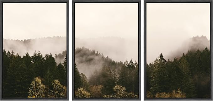SIGNWIN 3 Piece Framed Canvas Wall Art Foggy Mountains Canvas Prints Home Decoration for Living Room,Bedroom - 24"x36"x3 Panels
