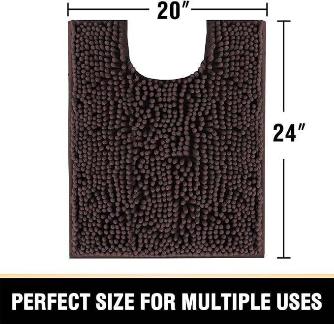 H.VERSAILTEX Toilet Mat U Shaped Bathroom Rugs Bath Mats for Bathroom Non Slip Luxury Chenille Bath Mat U Shape 20x24 Extra Soft and Absorbent Shaggy Rugs Washable Dry Fast - Chocolate