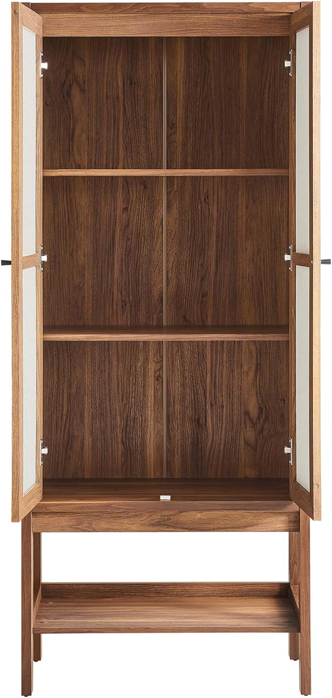 Modway Capri Mid-Century Modern Tall Standing Storage Cabinet in Walnut, Freestanding Cabinet with Doors for Living Room, Dining Room, Craft Area, Entryway and Hallway