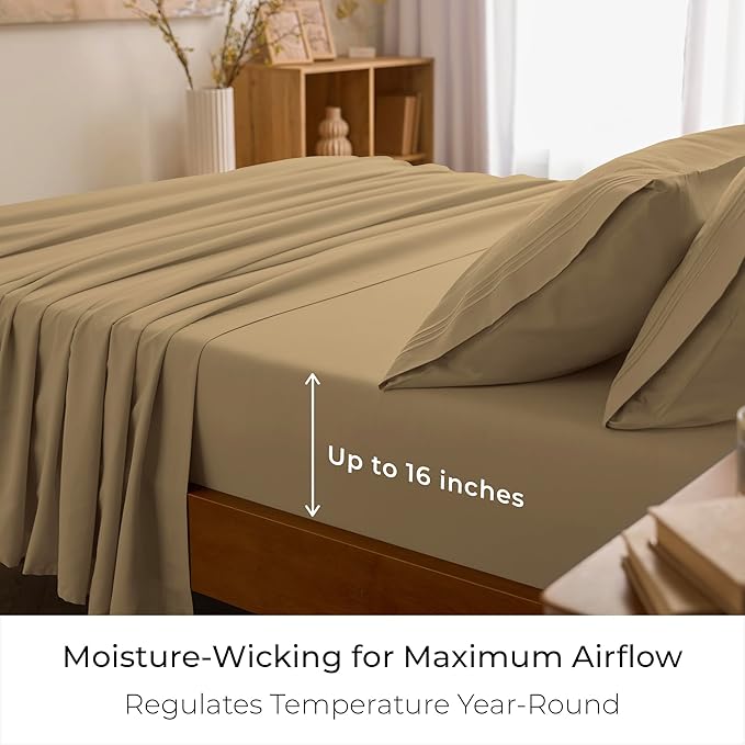 Mellanni Twin Sheets Set - 3 PC Iconic Collection Bedding - Hotel Luxury, Extra Soft, Cooling Bed Sheets - Wrinkle, Fade, Stain Resistant (Twin, Gold)