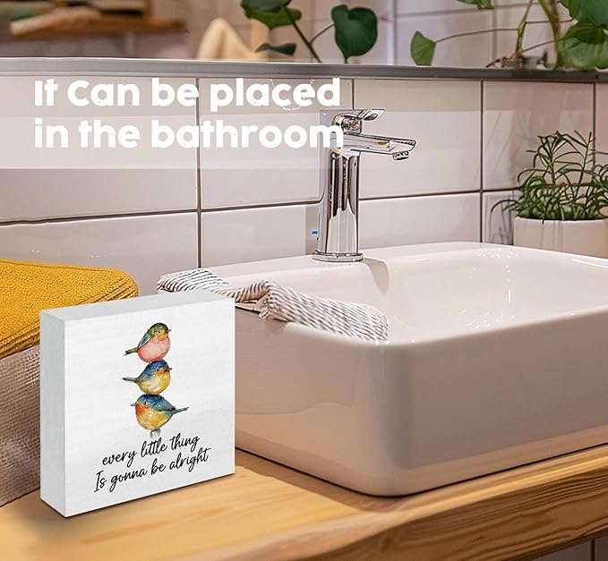 Every Little Thing Is Gonna Be Alright Birds Sign - Farmhouse Country Cottage Inspirational Birds Office Living Room Decor,Inspirational Bird Wooden Box Signs Decorative Signs & Plaques