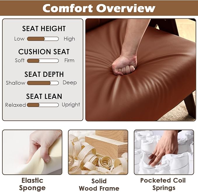 STHOUYN Brown Leather Accent Chairs Set of 2, Mid Century Modern Chair Set of 2, Side Arm Chairs for Living Room, Office Guest Waiting Room Lobby Chairs (2, Brown)