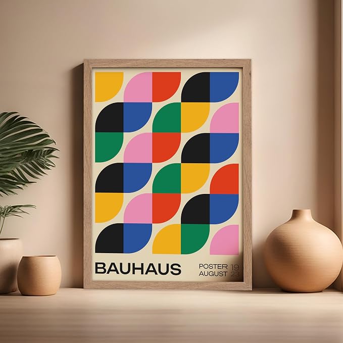 Poster Master Bauhaus Poster - Rainbow Knots Print - Abstract Art - Graphic Design Art - Geometric Art - Chic Boho Art - Mid Century Modern Art - Living Room or Bedroom Decor - 16x20 Beige Framed