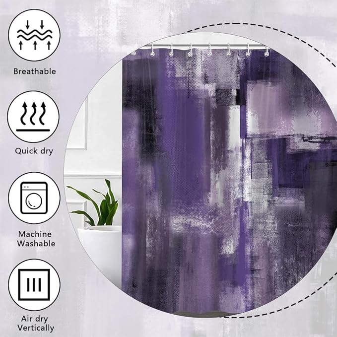 Purple Grey Abstract Shower Curtain 72x72 Inch, Modern Art Painting Bath Curtain Waterproof Shower Curtains for Bathroom Decor with 12 Hooks