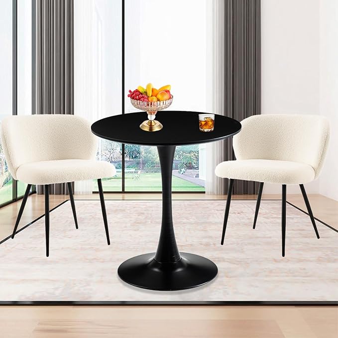 Round Dining Table, 27.6" Tulip Kitchen Round Dining Table for 1-2 People with Metal Pedestal Base and MDF Tables Top, Mid-Century Tables for Home, Dining Room, Cafe, Black