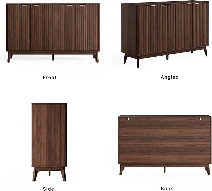 Buffet Cabinet, 55'' Walnut Coffee Bar Cabinet with Storage, Modern Fluted Sideboard Cabinet with Adjustable Shelf & Doors, Accent Credenza for Kitchen, Living Room, Entryway, Hallway