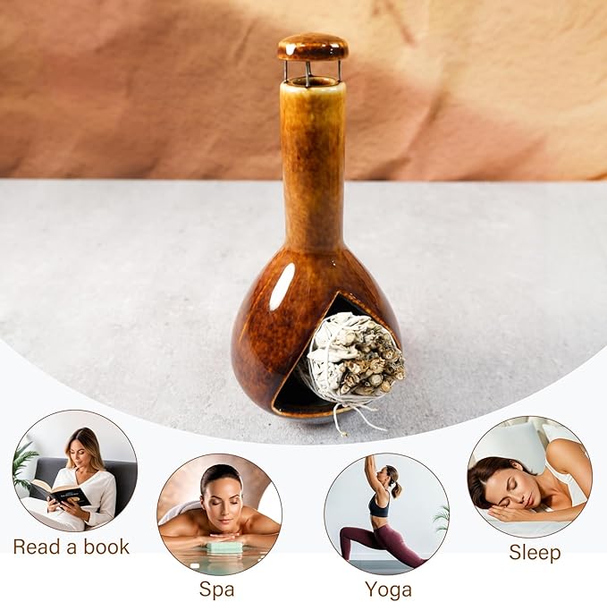 Premium Ceramic Palo Santo Holder - Mini Chiminea for Sage & Incense - High-Temperature (1200°C) Cleansing Design for Energy Purification - Perfect for Yoga, Meditation, and Aromatherapy