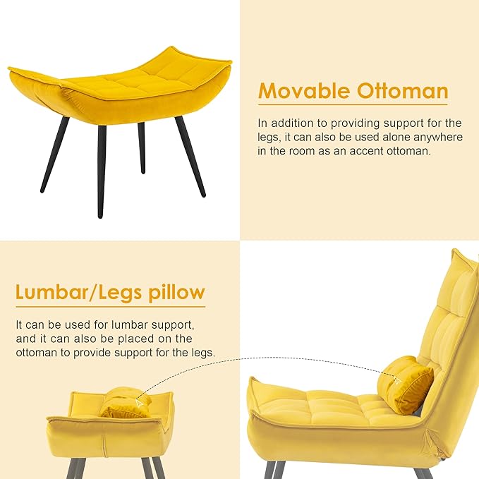 MCombo Accent Chair with Ottoman, Modern Velvet Wingback Lounge Chair, Upholstered Club Chair for Small Space, Living Room & Bedroom 4079 (1, Yellow)