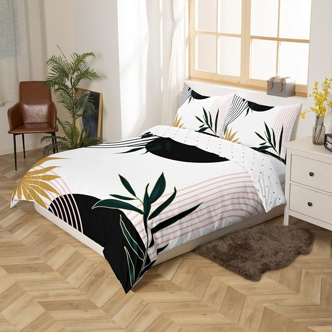 Erosebridal Black Pink Bohemian Duvet Cover Toddler for Kids Boys Girls,Abstract Geometric Comforter Cover,Minimalist Aesthetic Bedding Set,Retro Mid Century Bed Set 2 Pcs Bedroom Decor