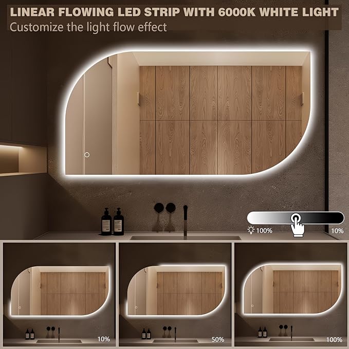 LED Bathroom Mirror with Lights, 40x20 Inch Leaf LED Backlit Mirror Irregular, Anti-Fog, Dimmable Light, Asymmetrical Vanity Mirror for Makeup, UL Listed, Room Decor for Bedroom Horizontal/Vertical