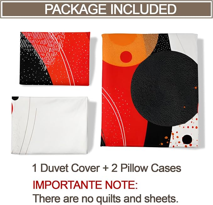Modern Abstract Duvet Cover Queen Size, Fashion Microfiber Bedding Set 3 Piece Bedroom Decor Colorful Geometry Comforter Cover and 2 Pillow Sham with Zipper Closure