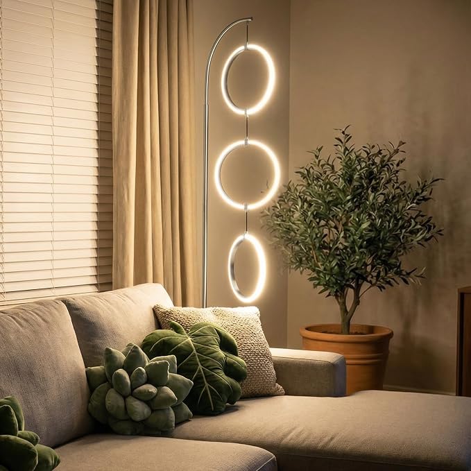 Bairth Silver 3-Light LED Floor Lamp, Modern Arc Floor Lamp for Living Room, Industrial Stepless Dimmable & 3-Way Dimmable Tall Arch Standing Floor Lamp for Reading, Bedroom, Office, Brushed Nickel