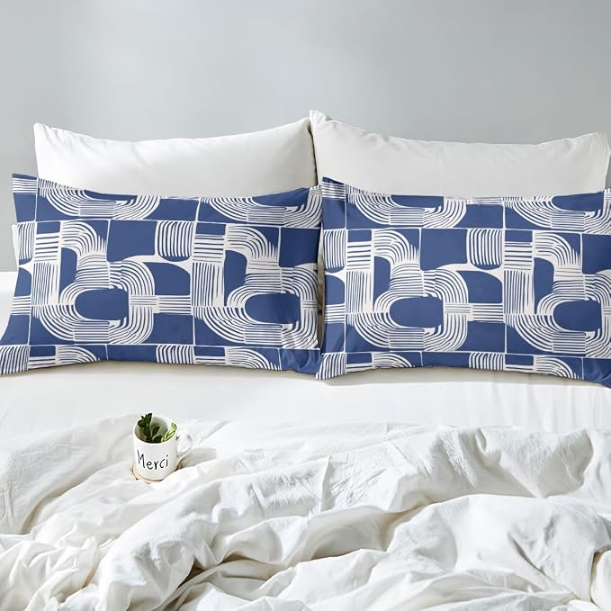 Erosebridal Bohemian Geometric Queen Comforter Cover Mid Century Abstract Duvet Cover Boho Ethnic Bedding Set for Kids Boys Adult Women Modern Abstract Striped Bed Sets with 2 Pillow Cases