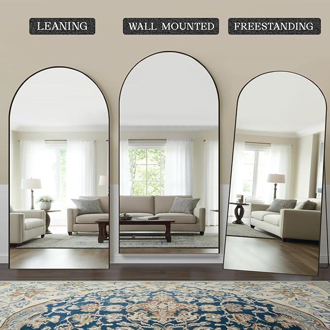 MISSDAY Oversized Arched Full Length Mirror, 83"x44" Black Full Body Mirror with Stand, Floor Mirror Large Free Standing, Leaning or Hanging, Aluminum Frame Mounted Mirrors Wall Mirrors for Bedroom
