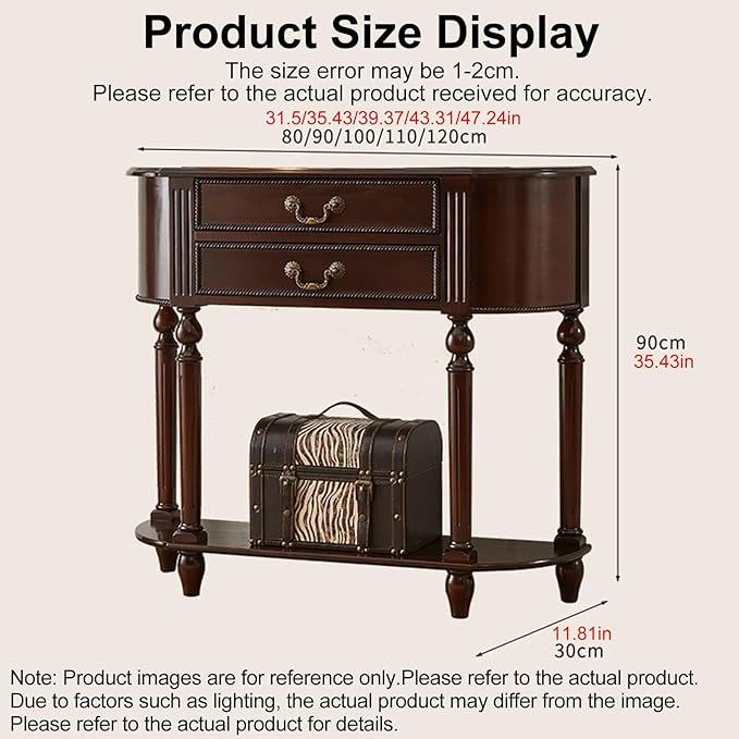 Console Table with Drawer Retro Entryway Table with Retro Handle and Open Storage Shelf Narrow Long Behind Couch Sofa Tables Space-Saving for Hallway Living Room(Walnut,47.24x11.81x35.43in)