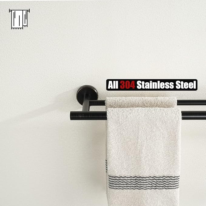 JQK Double Towel Bar, Oil Rubbed Bronze 27 Inch 304 Stainless Steel Thicken 0.8mm Bath Towel Rack for Bathroom, Towel Holder Wall Mount ORB, Useable Length 24 Inch 2 Pack, TB100L24-ORB-P2