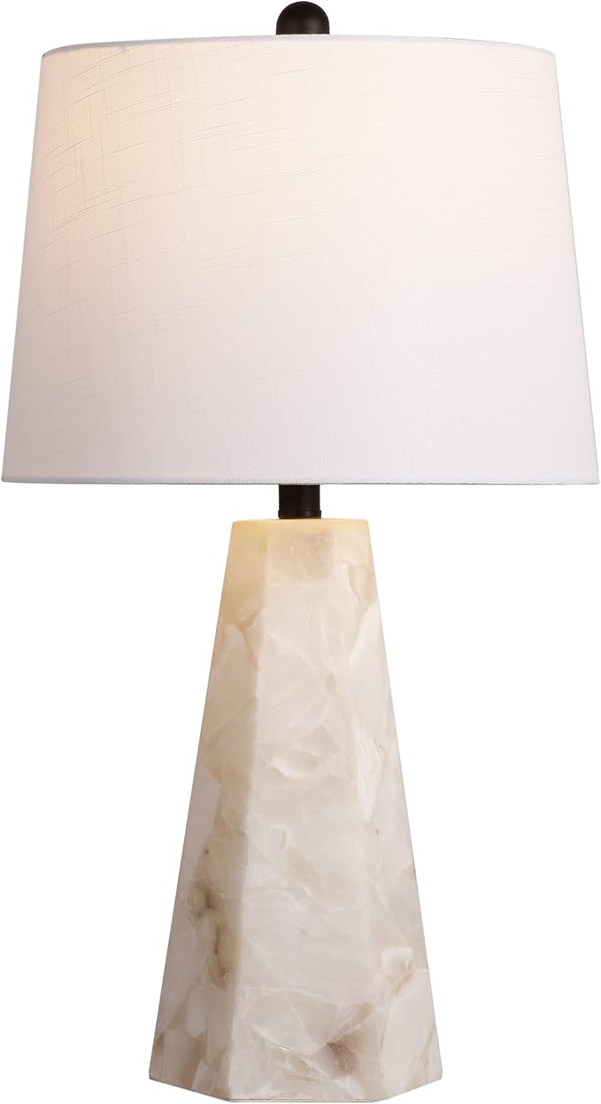 JONATHAN Y 25.5" Natural/Black Modern Table Lamp for Bedroom, White Linen Shade, Contemporary Bedside Nightstand Lamp for Living Room, LED Bulb Included (JYL6205B)