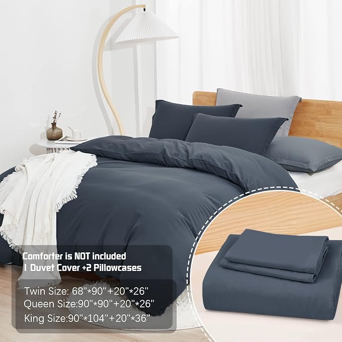 Dreaming Wapiti Duvet Cover Queen,Washed Microfiber Dark Grey Queen Size Duvet Cover Set,Solid Color - Soft and Breathable with Zipper Closure & Corner Ties (Dark Gray, Queen)