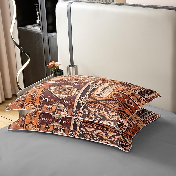 100% Cotton Native American Duvet Cover King Traditional Bedding Set Tribal Ethnic Grunge Vintage Aztec Comforter Cover Brown Yellow Indian Bedroom Decor Abstract Geometric Quilt Cover for Adult Man