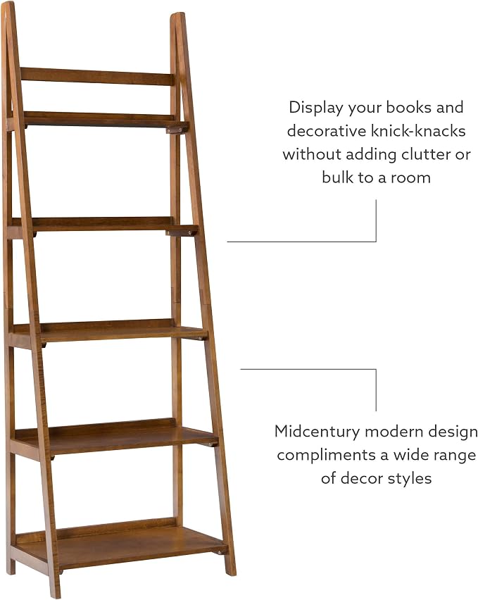 Linon Melissa Walnut Mid-Century 5 Shelf Bookcase