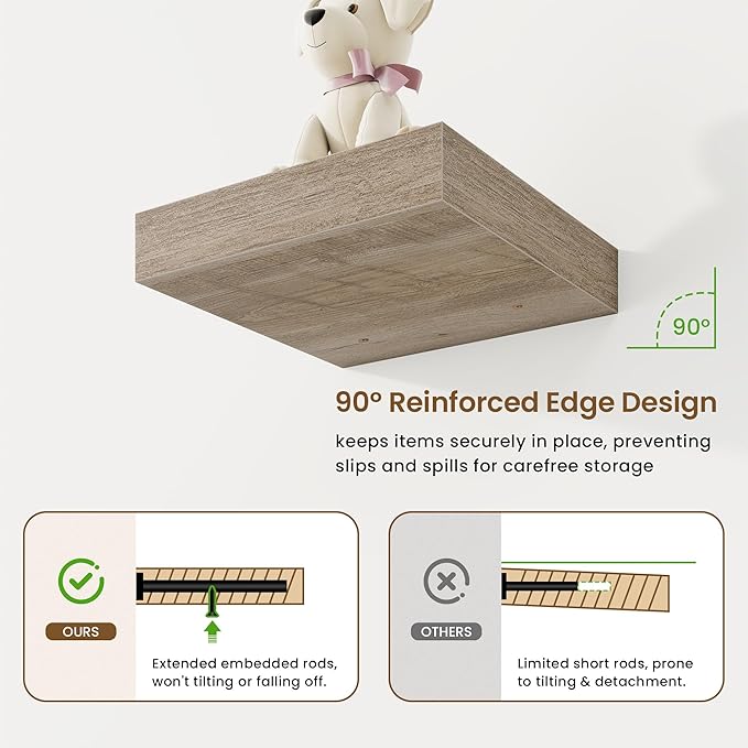 Marsmiles Square Floating Shelves for Wall, 10" W x 10" D x 1.25" H, 3 Packs Small Wall Mounted Engineered Wood Shelves with Invisible Brackets for Living Room, Bedroom, Bathroom, Kitchen Decor, Grey