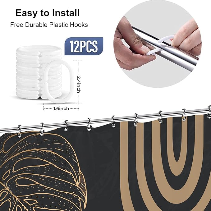 Yookeb Abstract Dark Mid Century Bathroom Shower Curtain 71W by 71H Inch Minimalist Aesthetic Modern Contemporary Leaves Polyester Fabric 12 Plastic Hooks Waterproof Decor