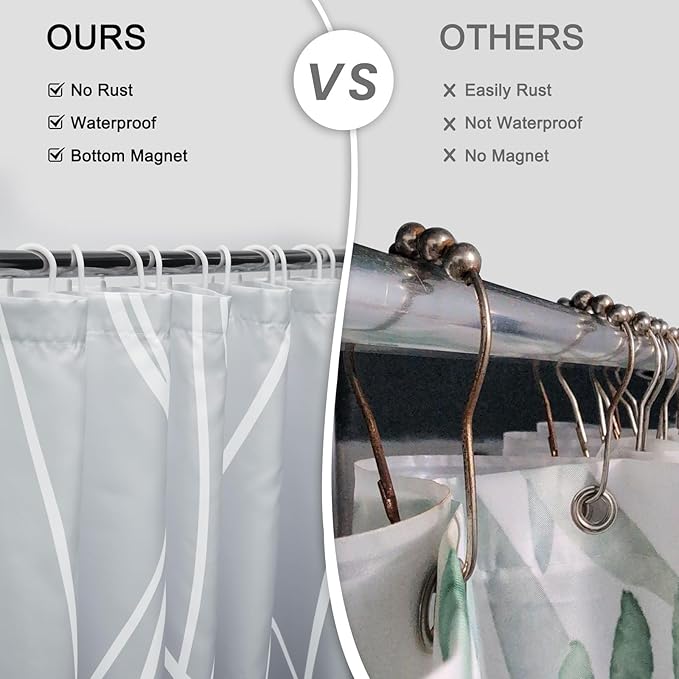 Punkray Ombre Grey Shower Curtain for Bathroom with Hooks, Stripe Bath Curtains Decorative Shower Curtains Water Repellent Washable, 60 x 72