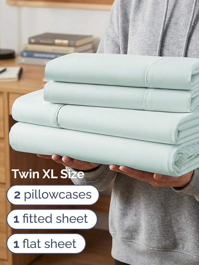 Extra Deep Twin XL Sheet Set - 4 Piece College Dorm Bed Sheets Set with Extra Deep Pockets - Ultra-Soft, Comfy & Breathable Bedding for Women, Men, Kids & Teens - Wrinkle & Fade Resistant - Ice Blue