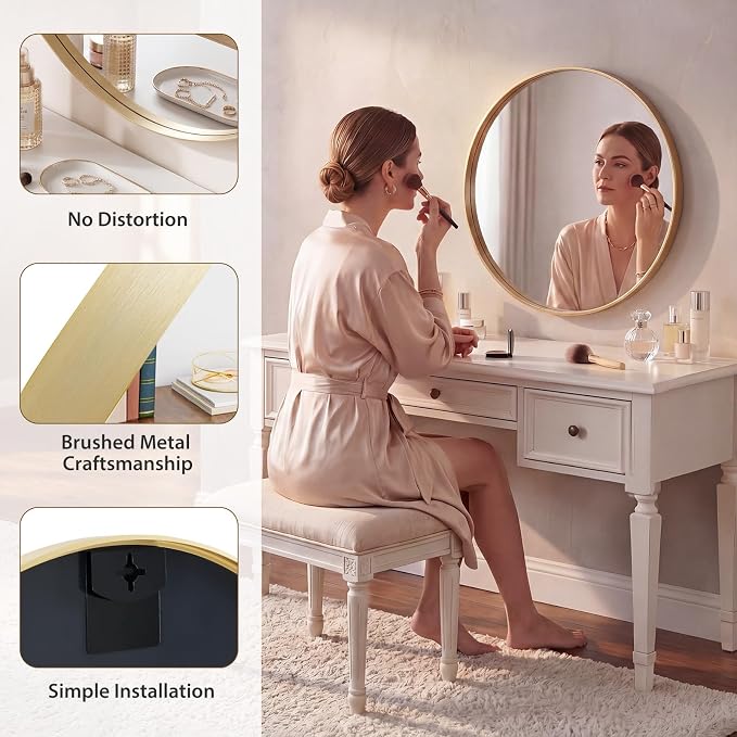NEWBULIG 20-Inch Round Wall Mirror, Bathroom Wall Circle Mirror with Metal Frame, Bathroom Decor for Entryway, Living Room, Vanity, Gold