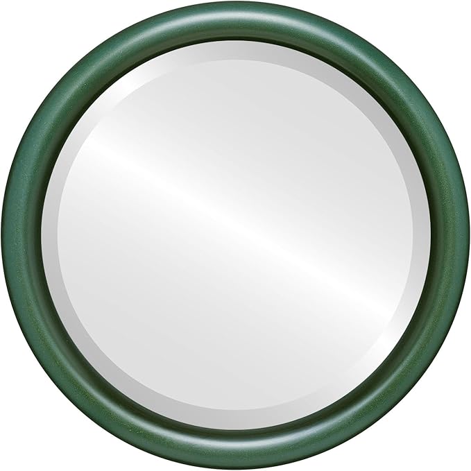OVALCREST Round Wooden Beveled Wall Mirror for Home Decor, Bathroom, Vanity, Bedroom, Living Room, Hallway - Hunter Green - 20x20 Outside Dimensions