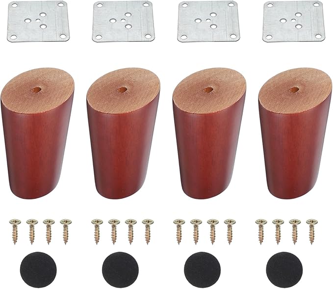 PATIKIL Wood Furniture Legs, 4Pcs 3.1" Tapered Replacement Sofa Leg for Chair Couch Bed Coffee Table Dresser, Red Walnut