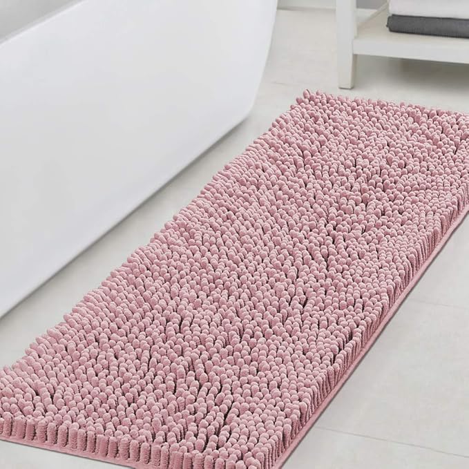 H.VERSAILTEX Bath Mat Non Slip Luxury Chenille Bathroom Runner Rug 47x17 Extra Soft Absorbent Shaggy Washable Dry Fast Plush Area Carpet Mat, Tub - Coral Pink
