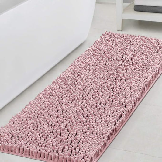 H.VERSAILTEX Bath Mat Non Slip Luxury Chenille Bathroom Runner Rug 47x17 Extra Soft Absorbent Shaggy Washable Dry Fast Plush Area Carpet Mat, Tub - Coral Pink