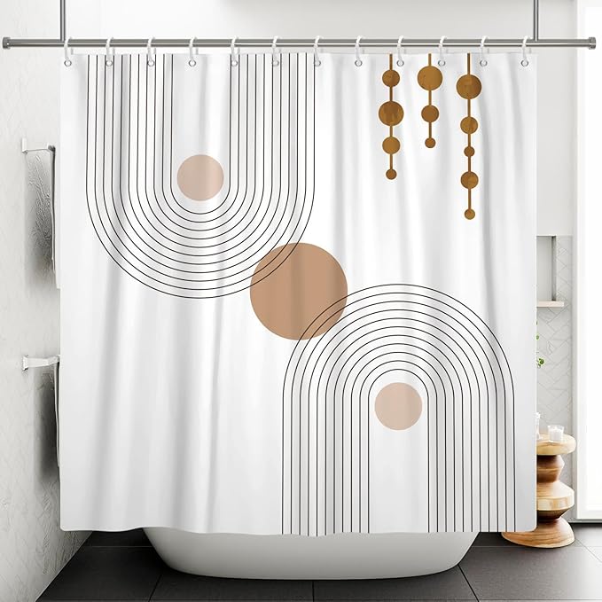 Mid Century Shower Curtain Minimalist Abstract Arch Simple Sun Modern Shower Curtains Bohemian Geometric Aesthetic Bathroom Decor Waterproof Fabric Curtain with Hooks 48x72 inch