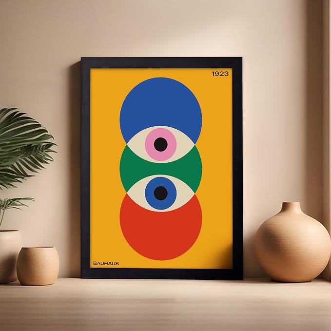 Poster Master Bauhaus Poster - Abstract Eyes Print - Graphic Design Art - Eye Art - Geometric Art - Chic Boho Art - Mid Century Modern Art - Living Room or Bedroom Wall Decor - 16x20 Black Framed