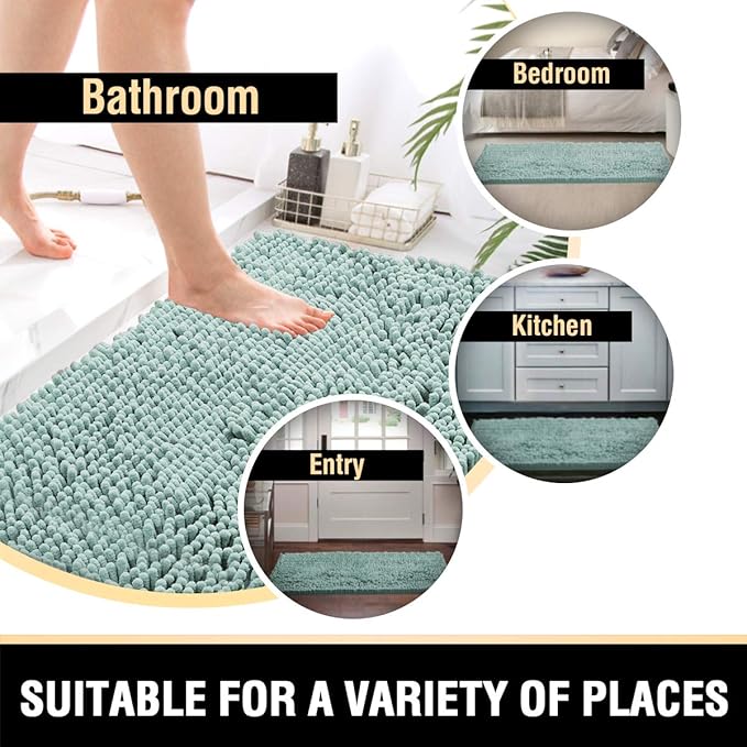 H.VERSAILTEX Bathroom Rugs Bath Mat Bath Rugs Bath Mats for Bathroom Non Slip Extra Soft Chenille Bath Rug Fulffy Shag, Indoor Rug Runner Carpet for Entry Living Room (Aqua Foam, Large 59" x 20")