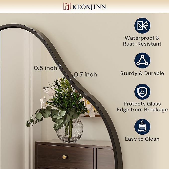 Keonjinn Black Irregular Mirrors for Wall 24" x 36" Inch, Asymmetrical Metal Frame, Tempered Glass Decorative Mirror for Bathroom, Bedroom, Living Room, Entryway(Horizontal/Vertical)