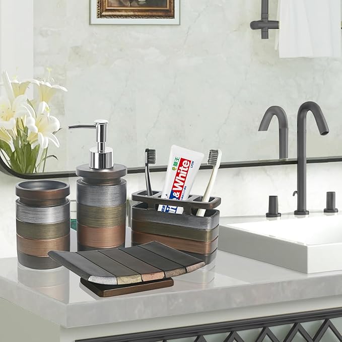 LUANT Bathroom Accessories Set Including Cup, Toothbrush Holders, Soap Dishes and Soap Dispenser, Brown