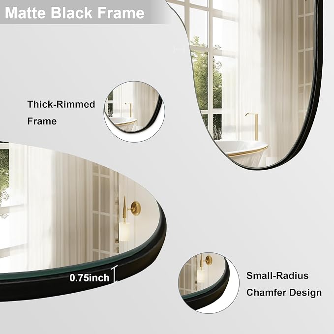 32"x20" Frameless Asymmetrical Irregular Bathroom Mirror, Wavy Vanity Wall Mirror for Modern Bathroom, Bedroom, Entryway, Living Room Decor