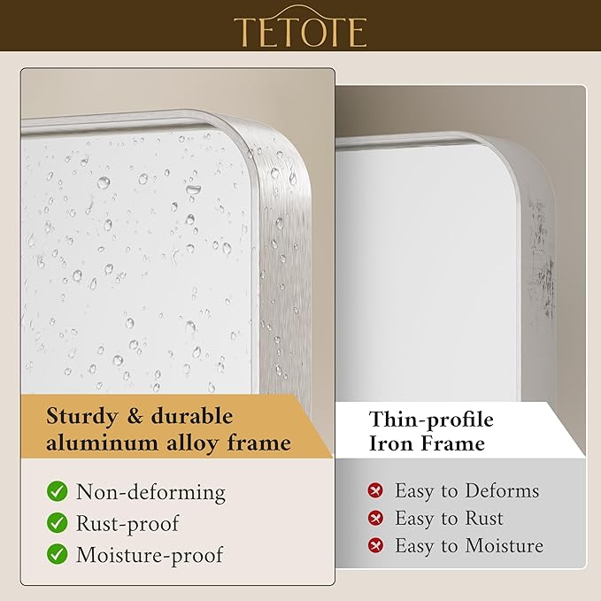TETOTE 60 x 40 Inch Brushed Nickel Mirror for Bathroom Over Sink Metal Framed Mirror Modern Farmhouse for Living Room Entryway(Horizontal/Vertical)